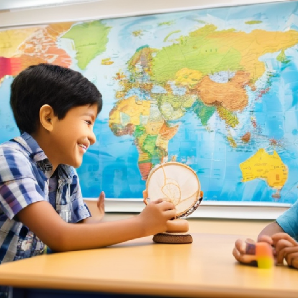 문화인류학과 교육학 - **A vibrant, multicultural elementary classroom.** Diverse children, aged 8-10, are actively engaged...