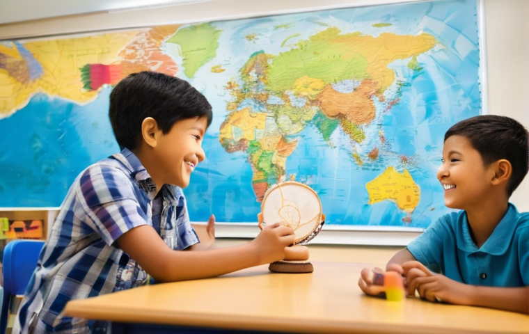 문화인류학과 교육학 - **A vibrant, multicultural elementary classroom.** Diverse children, aged 8-10, are actively engaged...