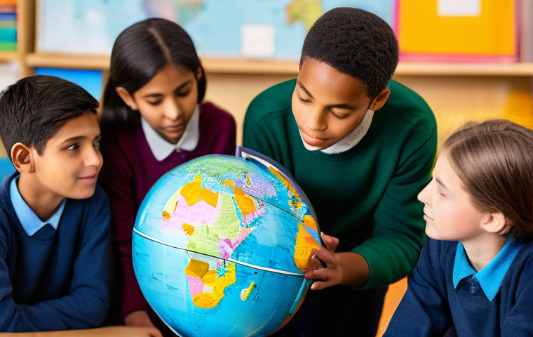 문화인류학과 교육학 - **A vibrant, multicultural elementary classroom.** Diverse children, aged 8-10, are actively engaged...