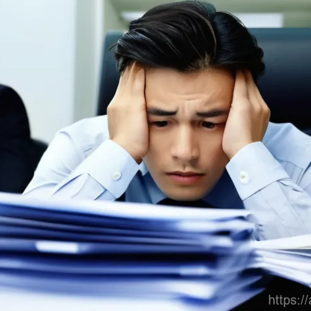 문화와 질병의 사회적 측면 - **Prompt: A stressed young public servant, sitting at an office desk piled high with documents, wear...