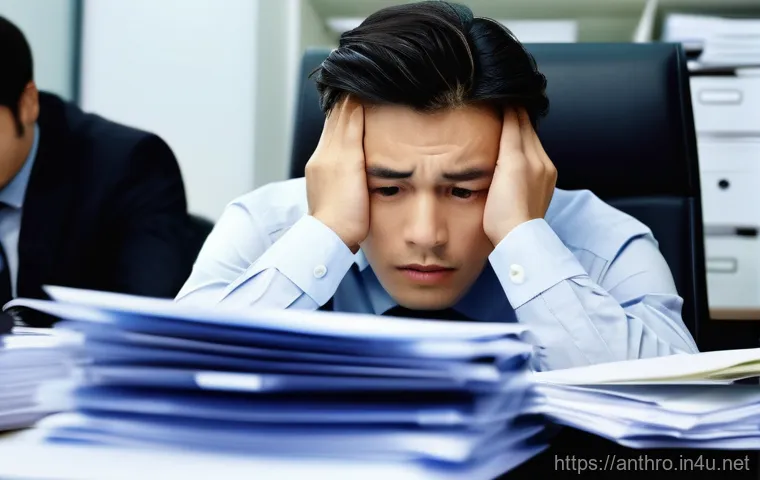 문화와 질병의 사회적 측면 - **Prompt: A stressed young public servant, sitting at an office desk piled high with documents, wear...