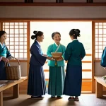 문화와 사회 - **Prompt:** A vibrant scene depicting an intergenerational community event in a modern Korean villag...