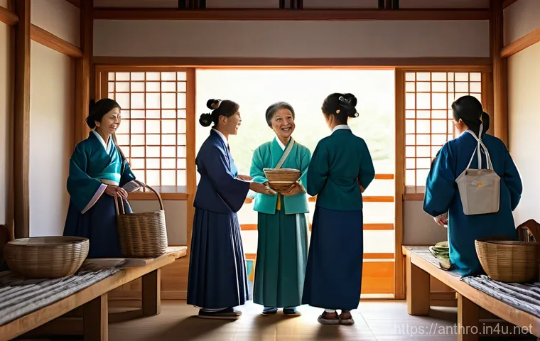 문화와 사회 - **Prompt:** A vibrant scene depicting an intergenerational community event in a modern Korean villag...